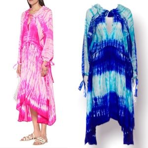 Juliet Dunn Tie Dye Silk Bow Detail Blue Maxi Dress S